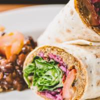 Mama Africa Wrap · Our blend of Millet & Quinoa, sweet & spicy coleslaw, lettuce, tomato, onion, potato salad a...