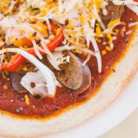 Sausage And Peppers Pizza · Vegan sausage, bell pepper, onion, marinara (red sauce) and vegan cheese daiya & follow your...