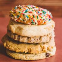 Cookie  Variety 4 Pack · A surprise of either Chocolate Chip,  Peanut Butter,  Coconut Carmel, Red Velvet, Pecan Sand...