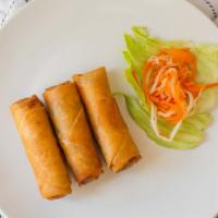 King Eggrolls (3 Pieces) · Taro root, carrots, bean thread, tofu, onions, and yellow bean rolled in a crispy shell serv...