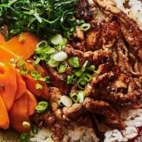 Spicy Pork · Chasu (pork) over rice with salad.