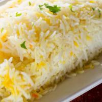 Saffron Rice · Basmati rice slow-cooked with saffron and whole spices. (Vegan/Gluten free)