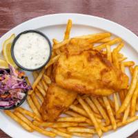 Full Fish & Chips (2Pc) · Crimson Lass Beer Battered Icelandic Haddock, fried to perfection.  Served on a bed of chips...