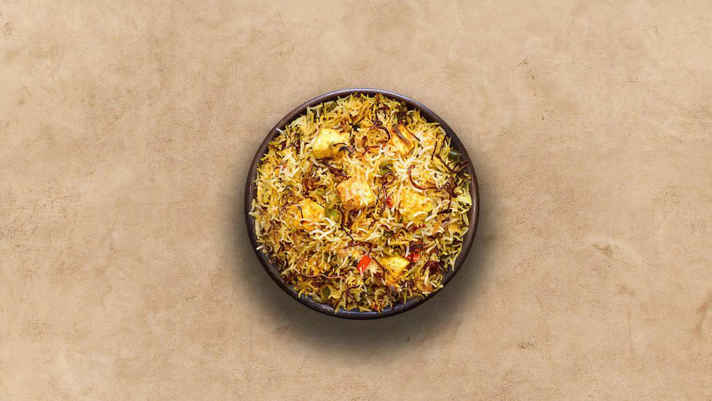 Spice Lane Cottage Cheese Biryani · Long grain basmati rice cooked with freshly made cottage cheese and aromatic Indian herbs.