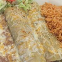 Cheese, Chicken Or Beef Enchilada · Served with  rice and beans.