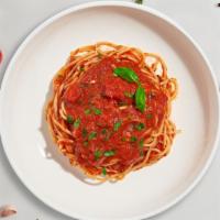Marinara Spaghetti · Fresh basil leaves, garlic, and grated parmesan cooked with spaghetti.