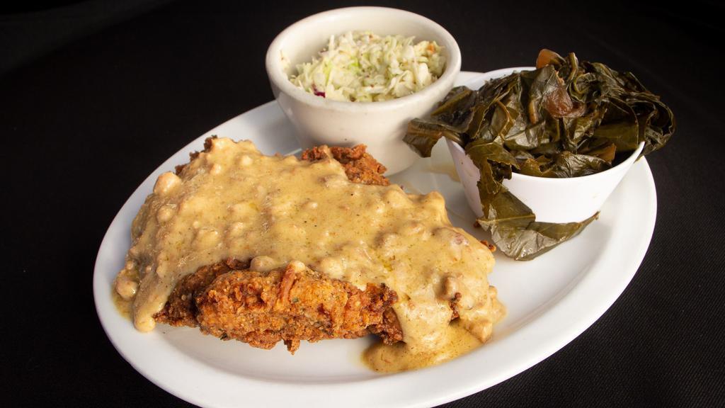 Country Fried Steak · Top round cube steak smothered in house gravy. Served with your choice of two sides.