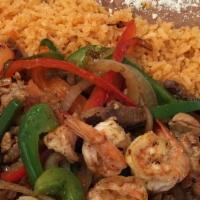 Mix Fajitas · Served with rice & beans.