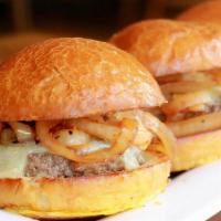 Sliders & Fries (D) · Three Blazing Onion all natural beef sliders, served on toasted brioche slider buns.