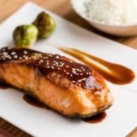 Salmon Teriyaki · Grilled salmon with traditional Japanese thick sweet sauce, teriyaki.
