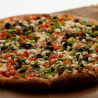 Village Veggie · Red sauce, three cheese blend, mushrooms, tomatoes, olives, onion, green peppers and Italian...