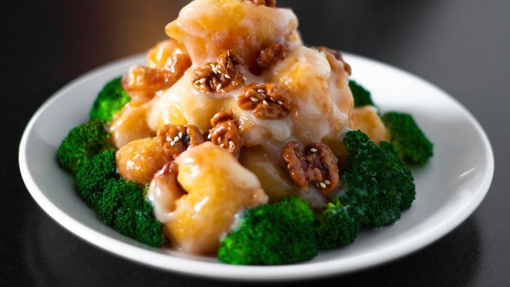 Walnut Shrimp · Lightly battered shrimp coated with our special creamy sauce garnished with honey glazed walnuts.