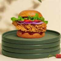 Bbq Bender Sandwich · Crispy vegan fried chicken, vegan mozzarella cheese, lettuce, onions, tomatoes, and barbecue...