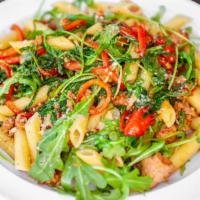 Tricolore · Italian sausage, roasted red peppers, arugula.