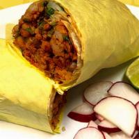 Burrito Regular · Rice, beans, cream, cheese, onion, cilantro and choice of meat.