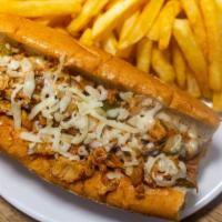 12-Chicken Cheesesteak · Bell-peppers onions, and provolone or cheese wiz side fries.