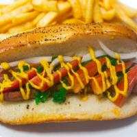 Chicago Hot Dog · sweet relish, onions, tomatoes, pickles Side fries.