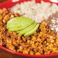 Huevos Con Chorizo · Your choice of tortillas. Served with rice and beans.