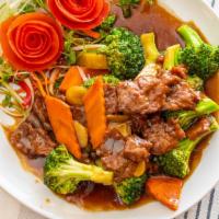 Beef With Broccoli · Wok fired premium beef with fresh broccoli and carrots.