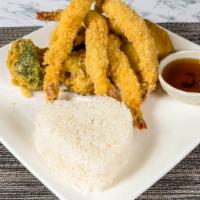Combination Tempura · Deep-fried. Chicken, shrimp & veggies deep-fried in lacy batter.
