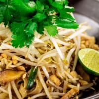 Pad Thai Noodles With Chicken · With peanuts, mushrooms, and tofu.