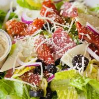 Antipasto Salad · Romaine, roasted tomato, salami, provolone, pepperoncini, black olive, red onion, parmesan a...