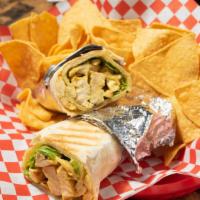 Chicken Wrap · Flour Tortilla with garlic sauce and pickles.
