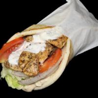 Chicken Kabob Sandwich · Tender chicken breast marinated in lemon juice charbroiled and served with your choice of sa...