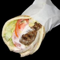 Ground Beef Sandwich · A kabob of lean and seasoned ground beef, topped with hummus and garlic sauce.