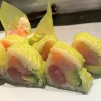 Seattle Roll · Salmon, tuna, yellowtail, avocado wrapped by soy paper. served with spicy mayo