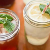 Lemonade Or Iced Tea · Plain, elderberry, hibiscus, lavender thyme, honey ginger, mint, or lavender vanilla. 16 oun...