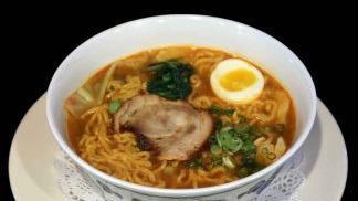 Spicy Miso Ramen Noodle. · Noodle with BBQ pork and vegetables. Spicy miso flaver.