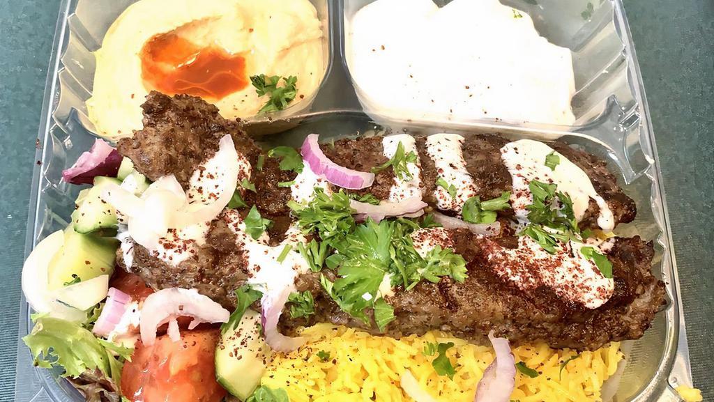 Kebab Beef Or Lamb · Best with hummus or baba ghanouj and garlic sauce with romaine lettuce, tomato, parsley, onion, etc.