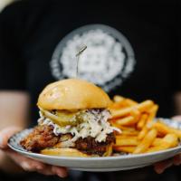Fried Chicken · 24 hour brined fried chicken, mayo and coleslaw on house made bun