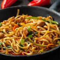 Chicken Chow Mein · Traditional chow mein made with egg noodles and stir-fried veggies with chicken.