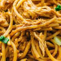 Spicy Indonesian Peanut Noodles · Gluten-free. Rice noodles, carrots, broccoli, cabbage, bean sprouts, peppers, spicy peanut s...