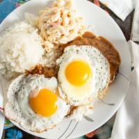 Loco Moco Plate · Savory hamburger patties over rice, topped with brown gravy and fried egg.
Mini plate served...