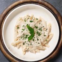 Pasta-Tively Alfredo Pasta (Penne) · Penne pasta cooked al dente with chicken tossed in creamy white sauce topped aged parmesan. ...