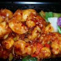 Hot Crispy Prawns · Hot and spicy. Golden crispy prawns with chopped garlic, scallions, and onions, wok tossed w...