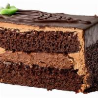 Blackout Cake Slice · Decadent chocolate cake layered with rich fudge, iced with chocolate buttercream, and finish...