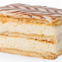 Napoleon · Layers of buttery puff pastry filled with freed's signature Bavarian cream and topped with s...