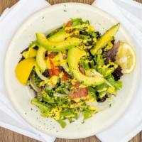 Ensalada Mojito · Gluten free, vegetarian. Tomato, onion, avocado, and baby spinach with mango dressing.