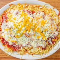 Baked Spaghetti · Spaghetti served with your choice of sauce and baked with cheese on top