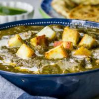 Palak Panner (Spinach Delight) · All meals come with naan bread and a side of pickles and onions. Indian Cottage cheese chunk...