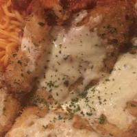 Chicken Parmigiana Sandwich · Breaded chicken medallions and melted mozzarella cheese served with a cup of our meat sauce....