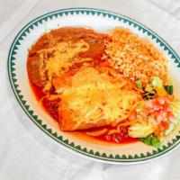 Enchiladas Famous Combination (2) · Most popular. Served with Spanish rice and your choice of refried, black, or whole beans. Yo...