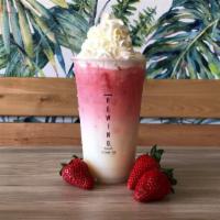 Pink Blush · Homemade sweet Milk + Strawberry Jasmine Green Tea + Whip Cream + Crystal Boba. Contains Dai...