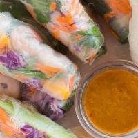 Fresh Rolls · Two fresh rolls made with mint, bean sprouts, green leaf lettuce and shredded carrots wrappe...