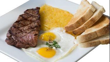New York Steak & Eggs · 8 oz. Steak & 2 Eggs; served with hash browns * choice of toast