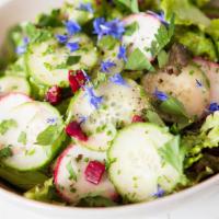 Green Salad · SHAVED VEGGIES, HERBS, CHAMPAGNE VINAIGRETTE (V/GF).